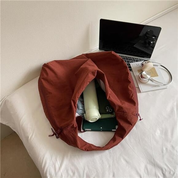 Women Solid Color Slouchy Tote Bag Large Capacity Shoulder Purse Versatile - Picture 5 of 8